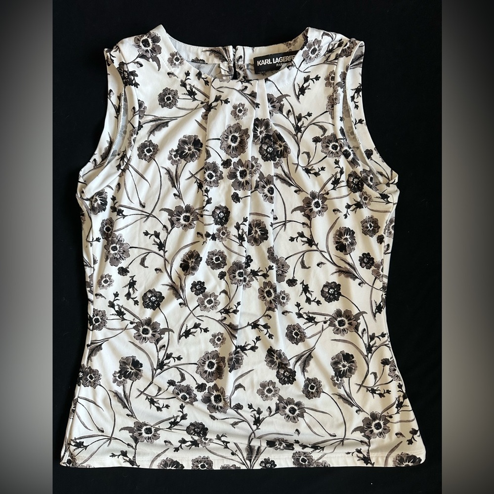 Karl Lagerfeld Floral Print Sleeveless Camisole - Cream & Black